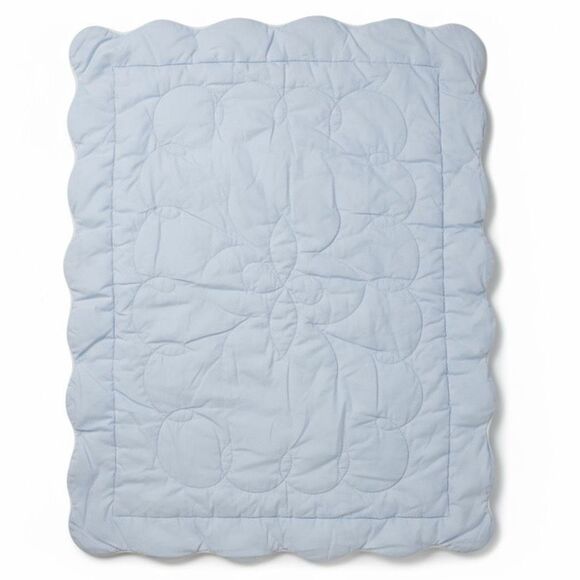 Vintage Baby Quilt Counting Animals Print Scalloped Edge Blue Reverse Blanket - Picture 3 of 3